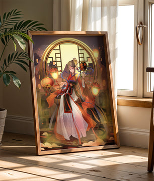 Elegant Asian-inspired fantasy artwork with lanterns