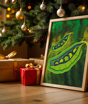 Ilustración abstracta de guisantes verdes coloridos con fondo vibrante