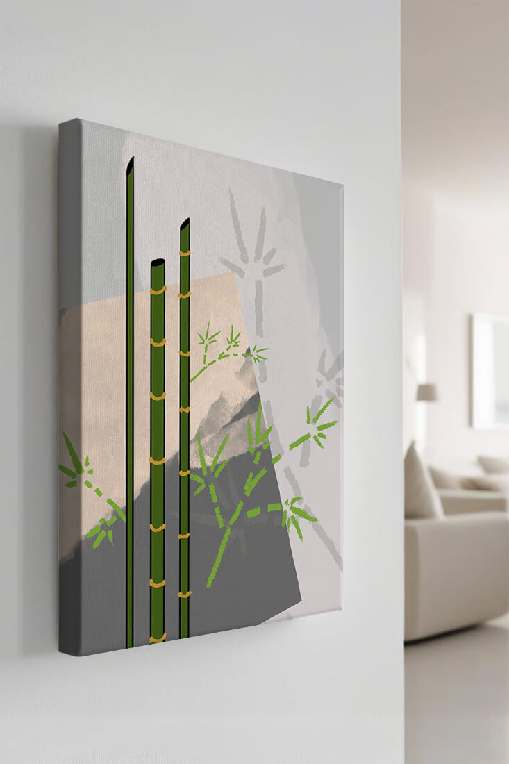 Arte minimalista de bambú con sombras abstractas de bambú