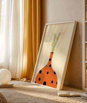 Colorful Polka Dot Vase with Yellow Flowers and Green Leaves - Mi tienda