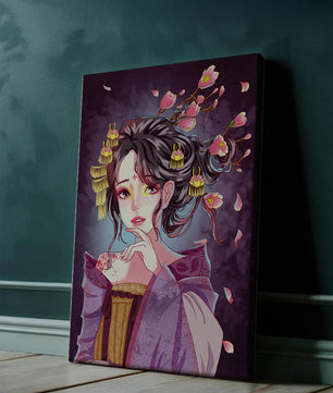 Retrato de anime elegante con acentos florales y dorados