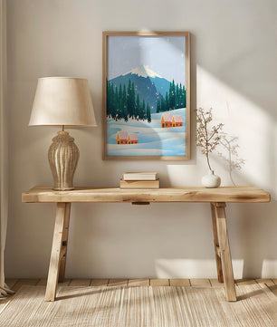 Winter Mountain Landscape with Snowy Cabins and Forest - Mi tienda
