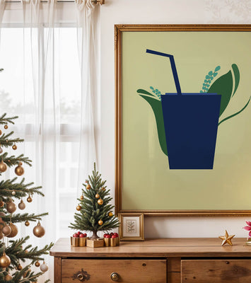 Modern cafe drink illustration with botanical elements