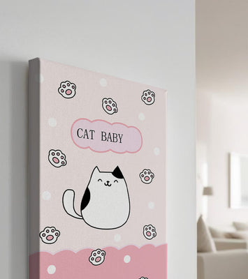 Adorable cat baby illustration with cute paw prints and polka dots