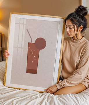 Minimalist Illustration of a Chocolate Drink with Straw and Window Background - Mi tienda