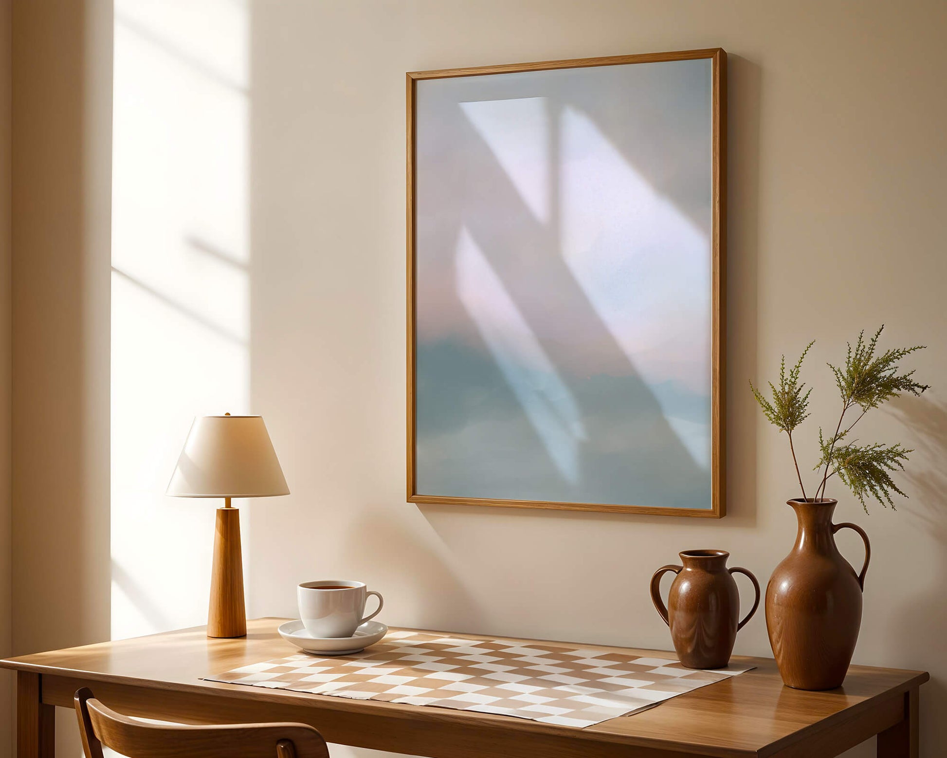 Paisaje de nubes abstracto con tonos suaves de rosa y azul