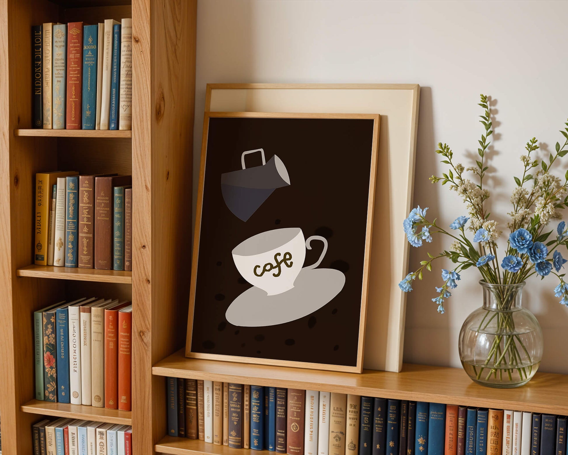 Minimalist coffee cup with pouring pot on dark background