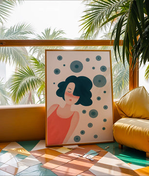 Dreamy Female Portrait with Abstract Circles in Modern Art Style - Mi tienda