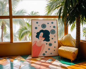 Dreamy Female Portrait with Abstract Circles in Modern Art Style - Mi tienda