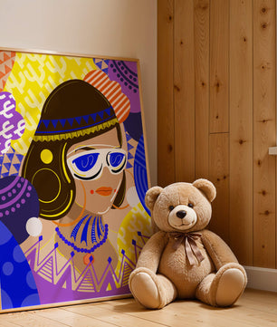 Portrait abstrait coloré avec des motifs géométriques vibrants
