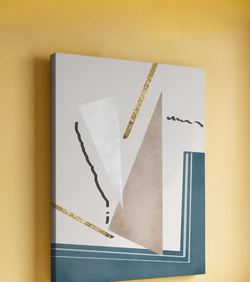 Abstract geometric artwork featuring gold elements