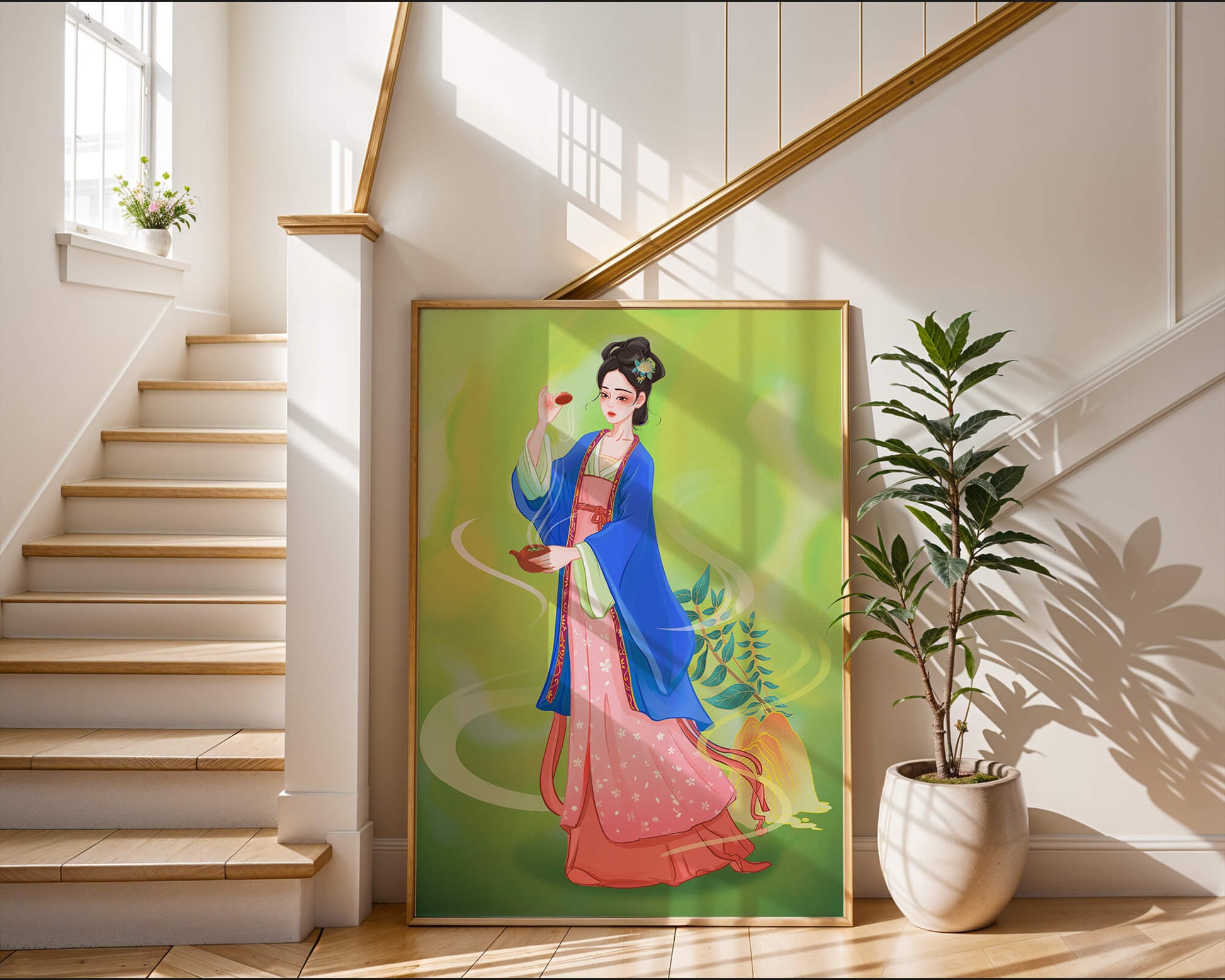 Diseño elegante de mujer en vestimenta tradicional del Este Asiático