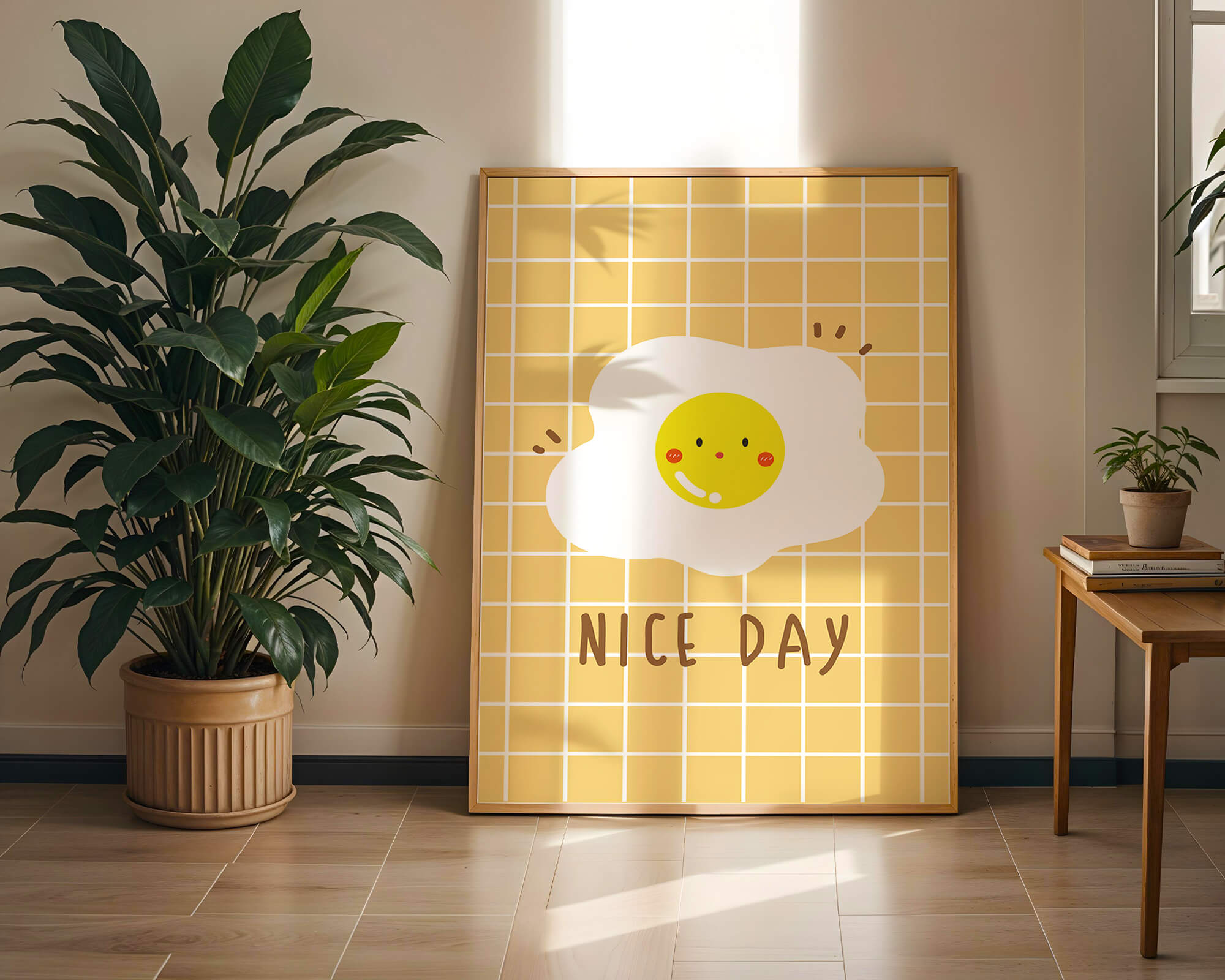 Cheerful egg illustration on yellow grid background