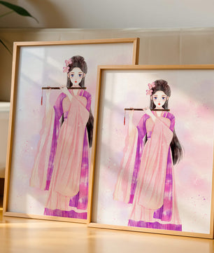 Illustration élégante à l’aquarelle d’une femme traditionnelle en tenue rose