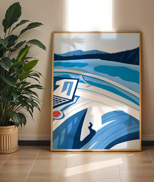 Modern Laptop and Scenic Lake View Illustration