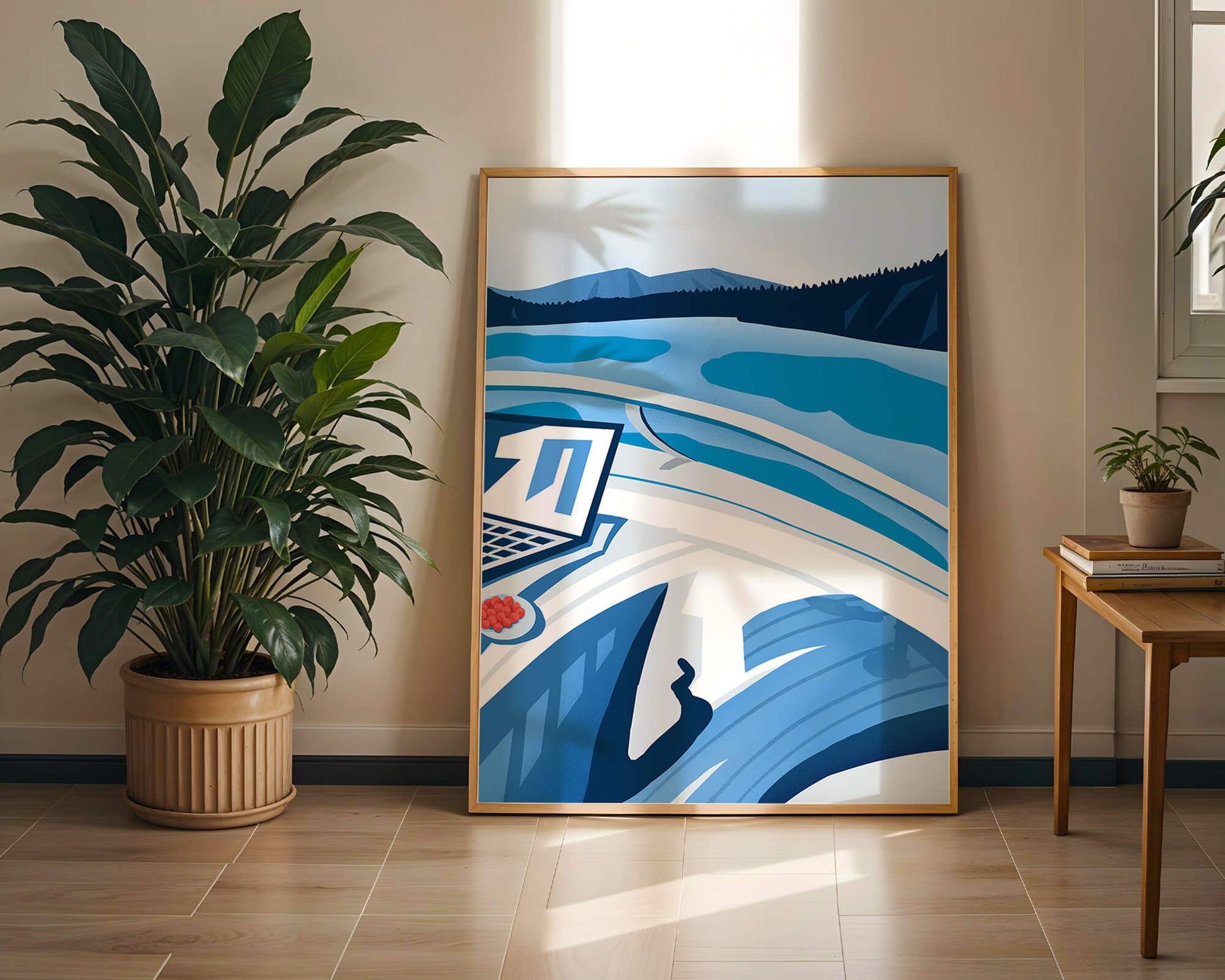 Modern Laptop and Scenic Lake View Illustration