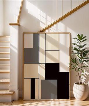 Abstraktes geometrisches Design mit gedämpften Farbtönen und kräftigen Linien