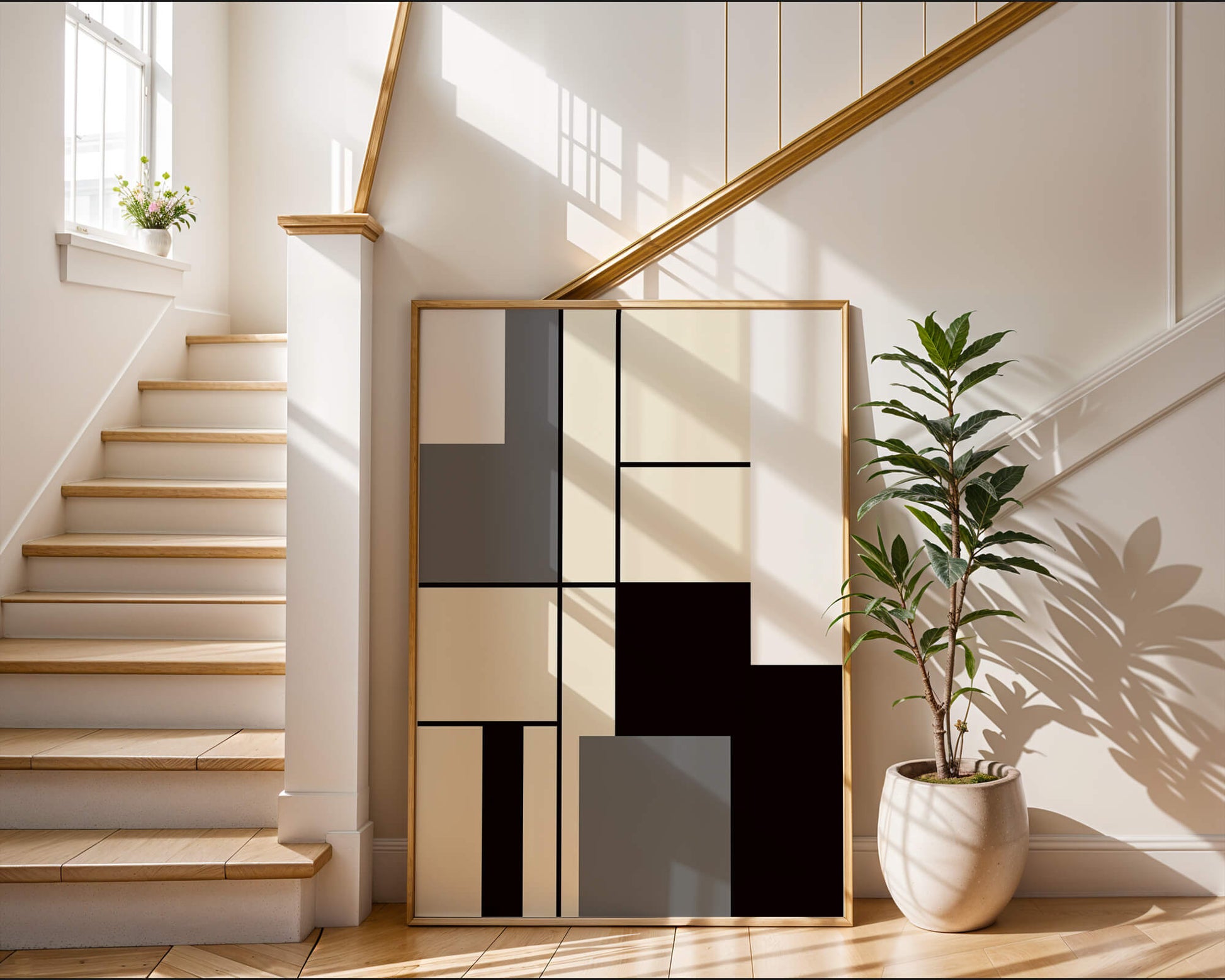 Abstract geometric design with muted shades and bold lines