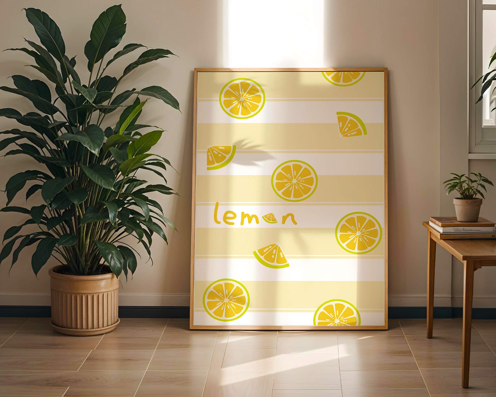 Yellow lemon slices pattern with bold stripes