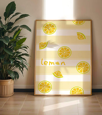 Yellow lemon slices pattern with bold stripes