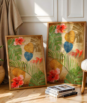 Vibrant tropical leaves and flowers watercolor design