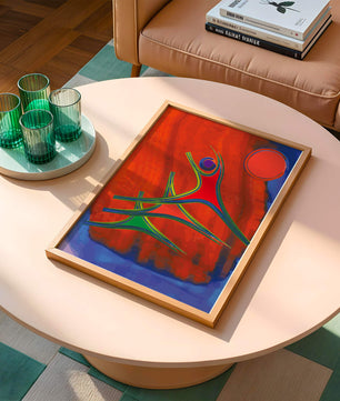 Abstract colorful artwork with dynamic figures and bold colors