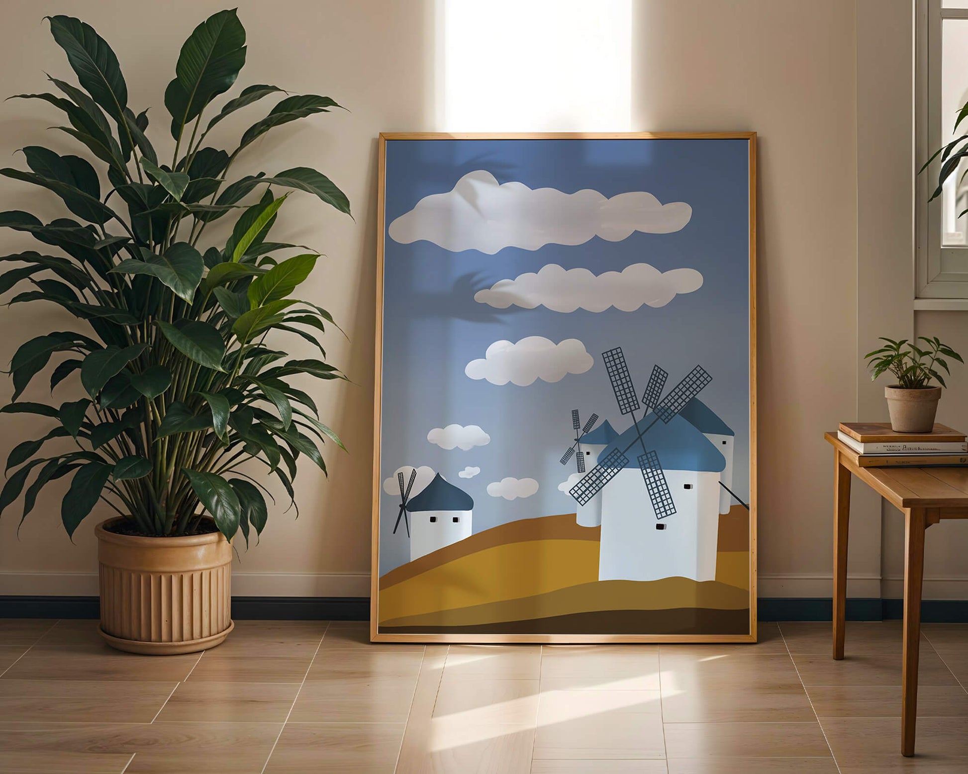 Scenic Windmills on a Sunny Day with Blue Skies and Clouds