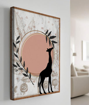 Von der Natur inspiriertes Kunstwerk mit Giraffensilhouette und botanischen Elementen