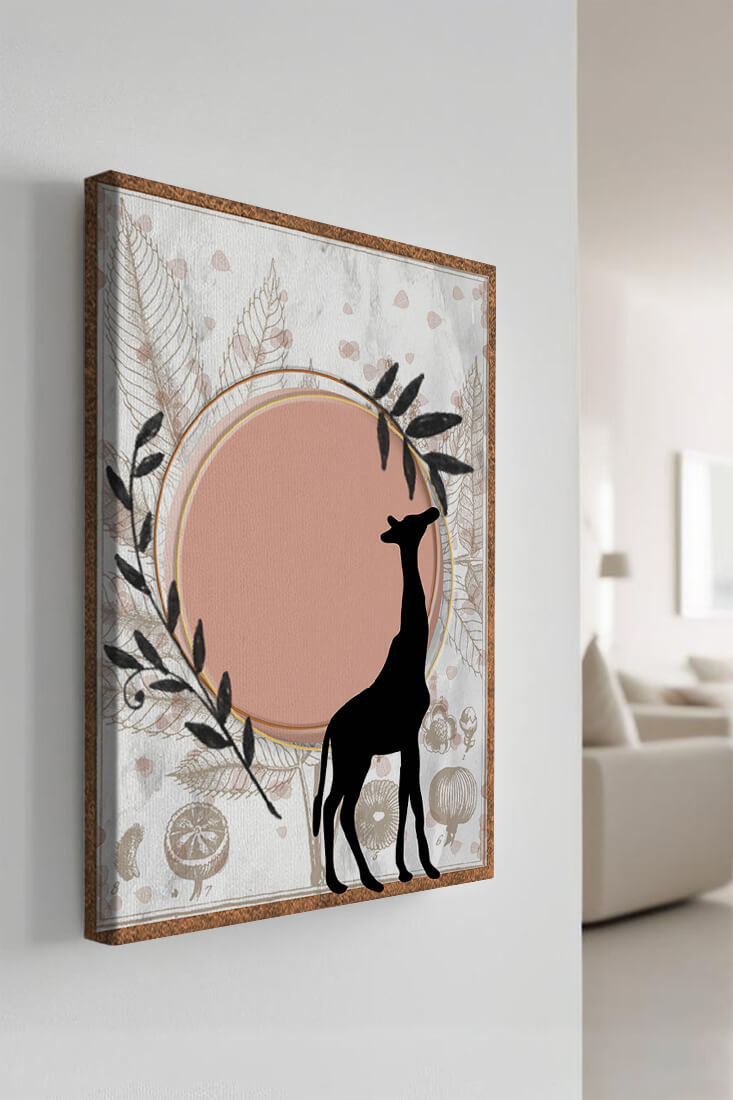 Nature-inspired artwork with giraffe silhouette and botanical elements