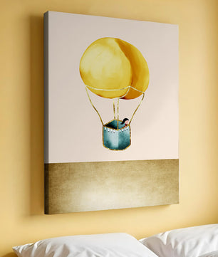 Charming Hot Air Balloon Illustration with Golden Accents