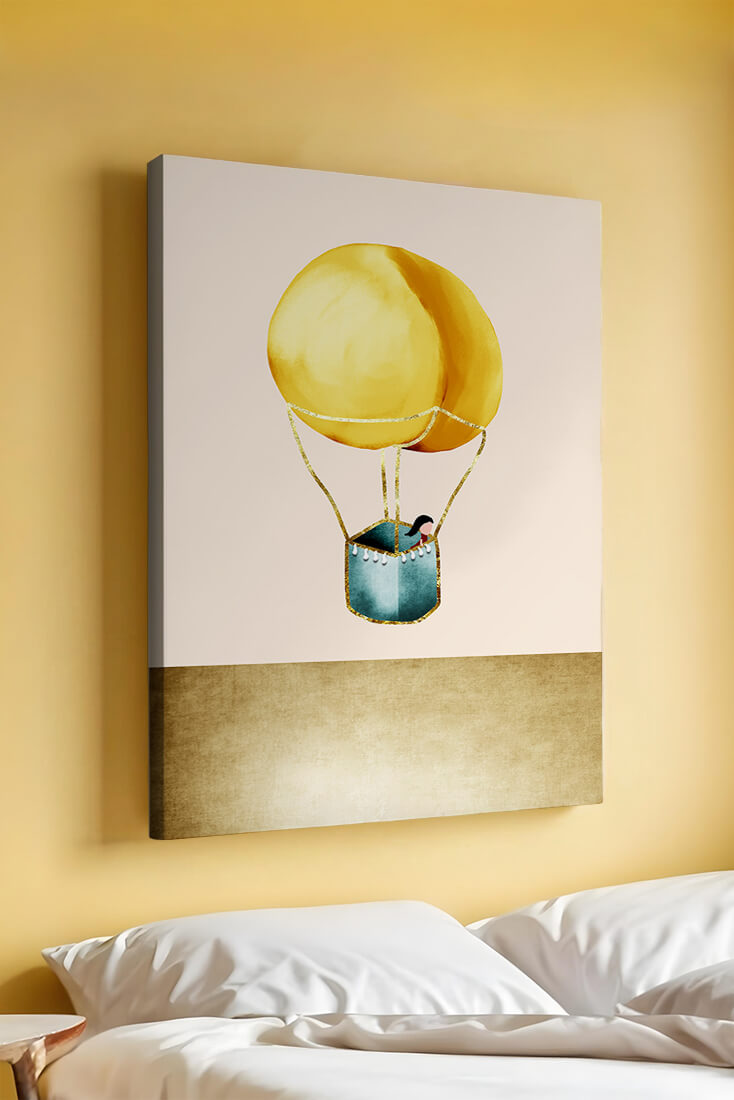 Charming Hot Air Balloon Illustration with Golden Accents