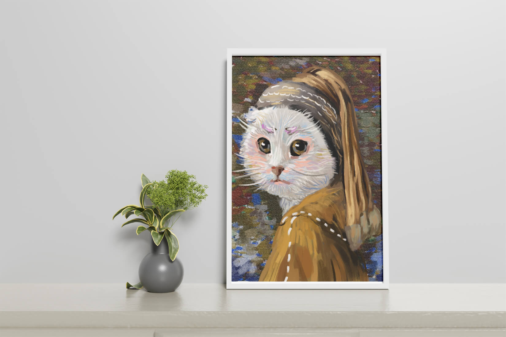 Retrato caprichoso de un gato en estilo clásico con pinceladas detalladas