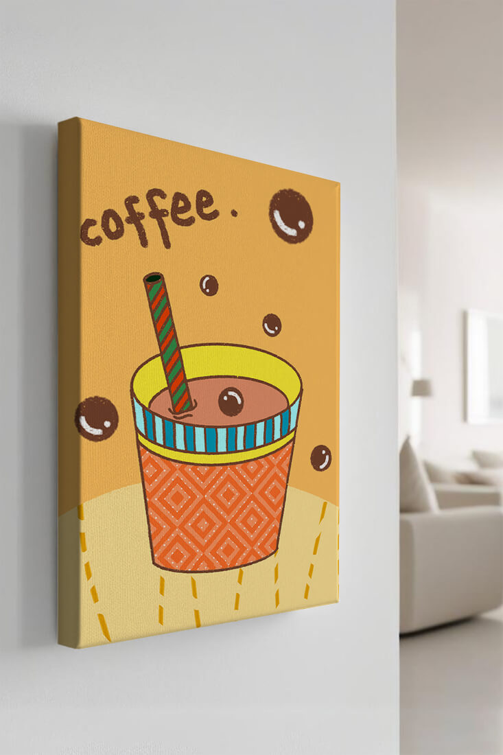 Colorful coffee cup illustration with bubbles and straw