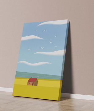 Minimalistic Landscape with House and Sky