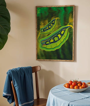 Ilustración abstracta de guisantes verdes coloridos con fondo vibrante