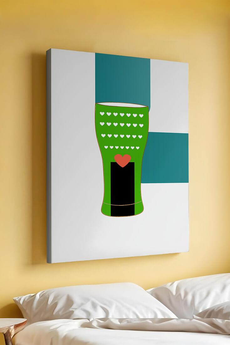 Green vase with heart pattern and minimalistic design