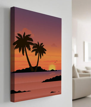 Sunset Over Tropical Island with Palm Trees and Birds - Mi tienda