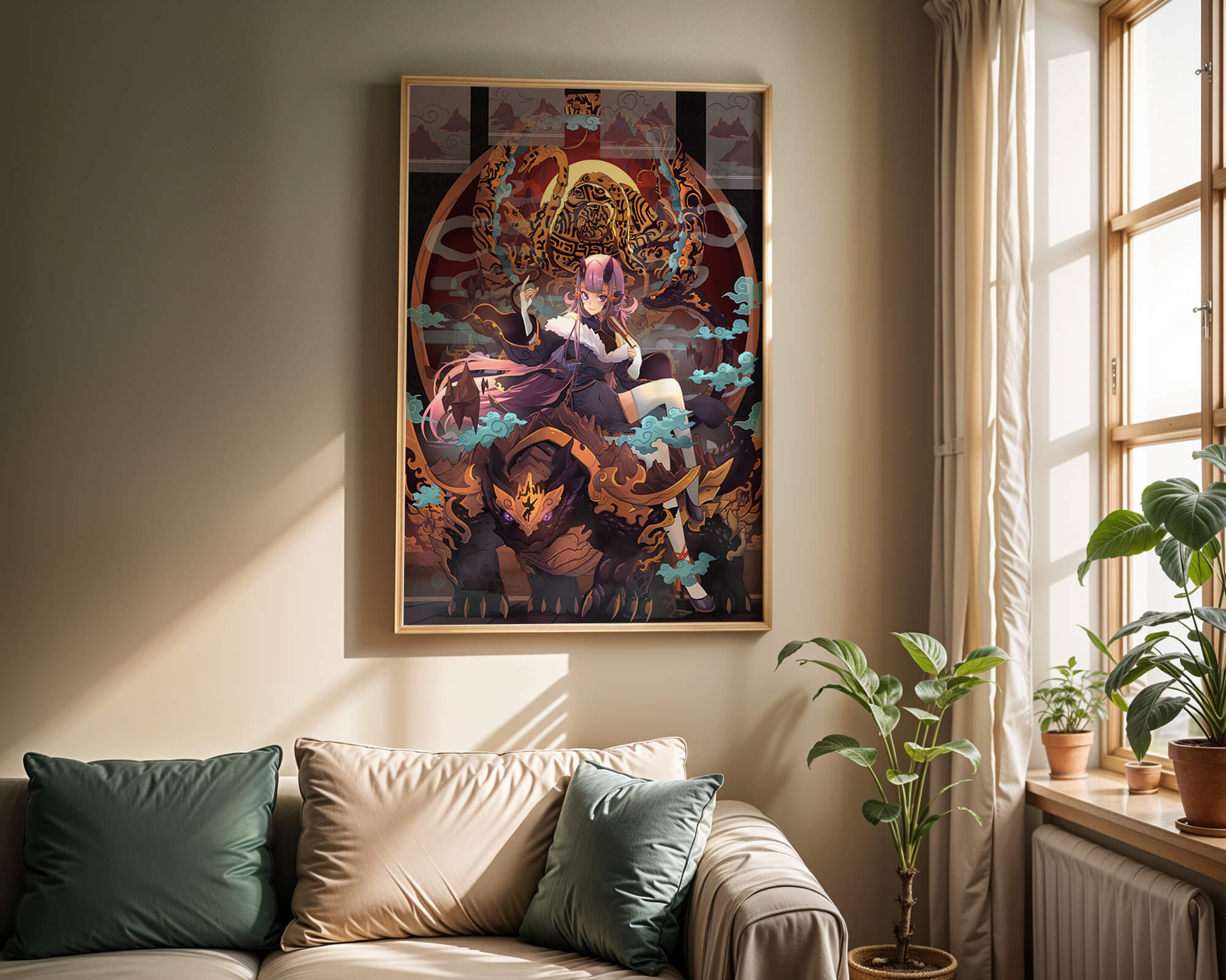 Fantasy character with mythical beast in vibrant illustration