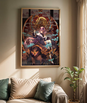 Fantasy character with mythical beast in vibrant illustration