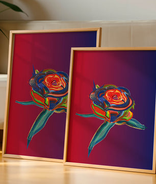Rosa abstracta vibrante con colores dinámicos sobre fondo degradado