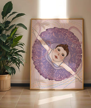 Graceful ballerina in a purple tutu with sparkling details