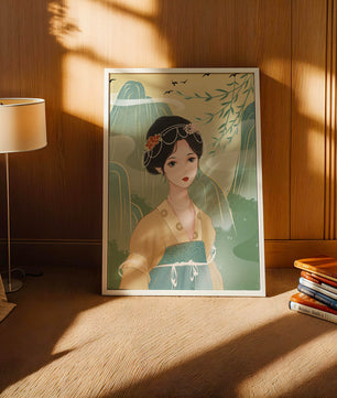 Traditional Asian Art Featuring Woman with Jewel Embellishments