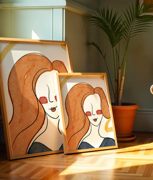 Illustration Of A Woman With Red Hair And Minimalist Features - Mi tienda