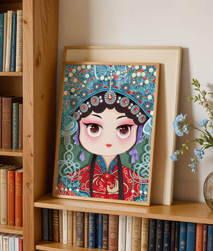 Cute Cartoon Character in Traditional Chinese Clothing with Intricate Headpiece