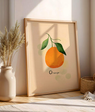 Illustration of a Single Orange with Leaves on a Textured Background - Mi tienda
