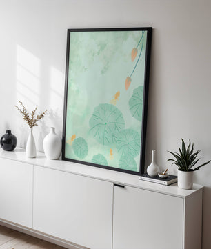Serene Pond Scene with Goldfish and Lotus Leaves