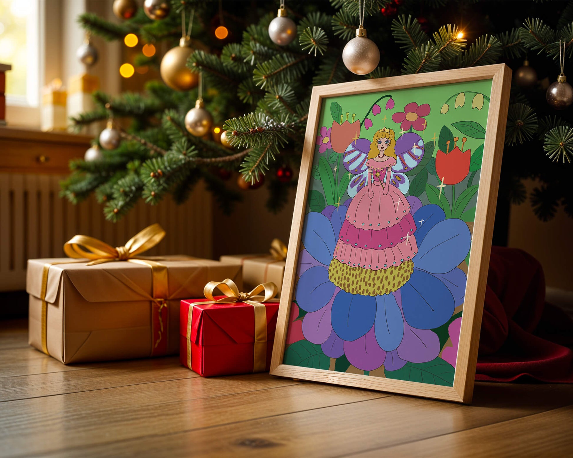 Fairy Princess in Enchanted Garden with Golden Elements