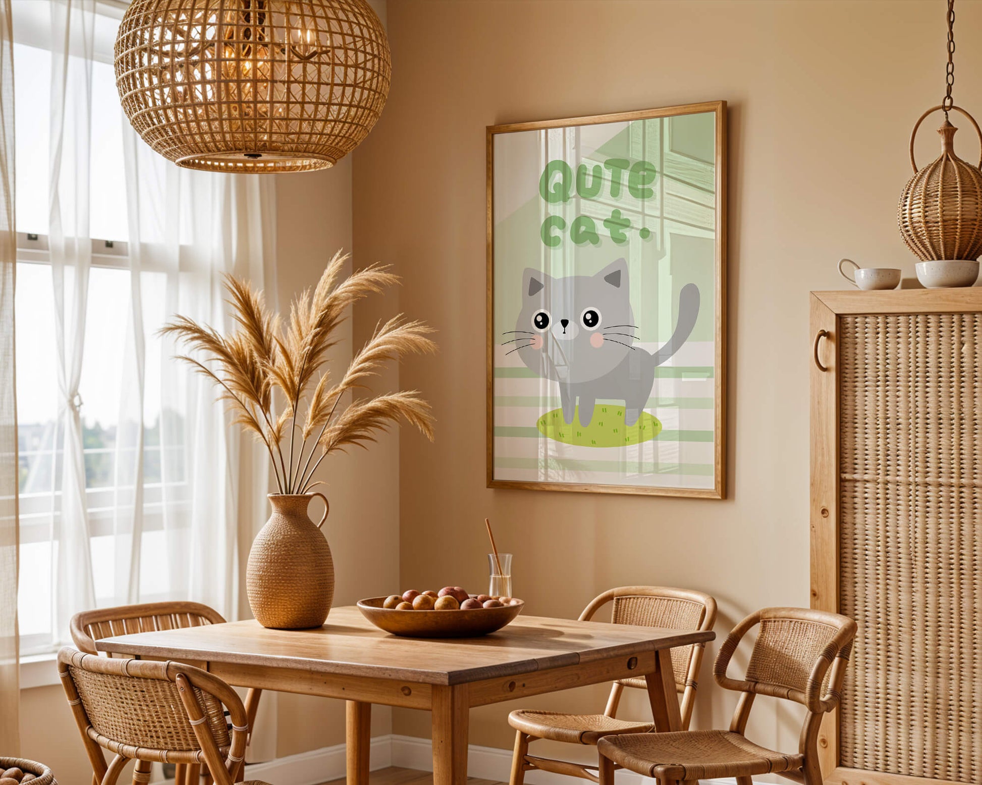 Adorable cartoon cat illustration on pastel background