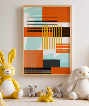 Abstract Geometric Composition with Gold and Orange Elements - Mi tienda