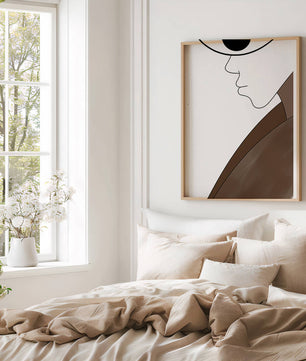 Abstract Portrait with Minimalist Lines and Brown Tones - Mi tienda